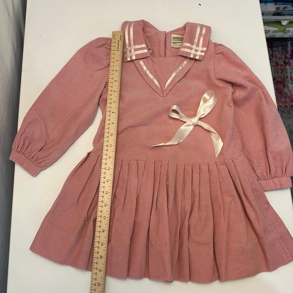 Vintage Laura Ashley Mother & Child Kids Girl Dress 3-4yo Corduroy Marine Pink - Picture 8 of 11